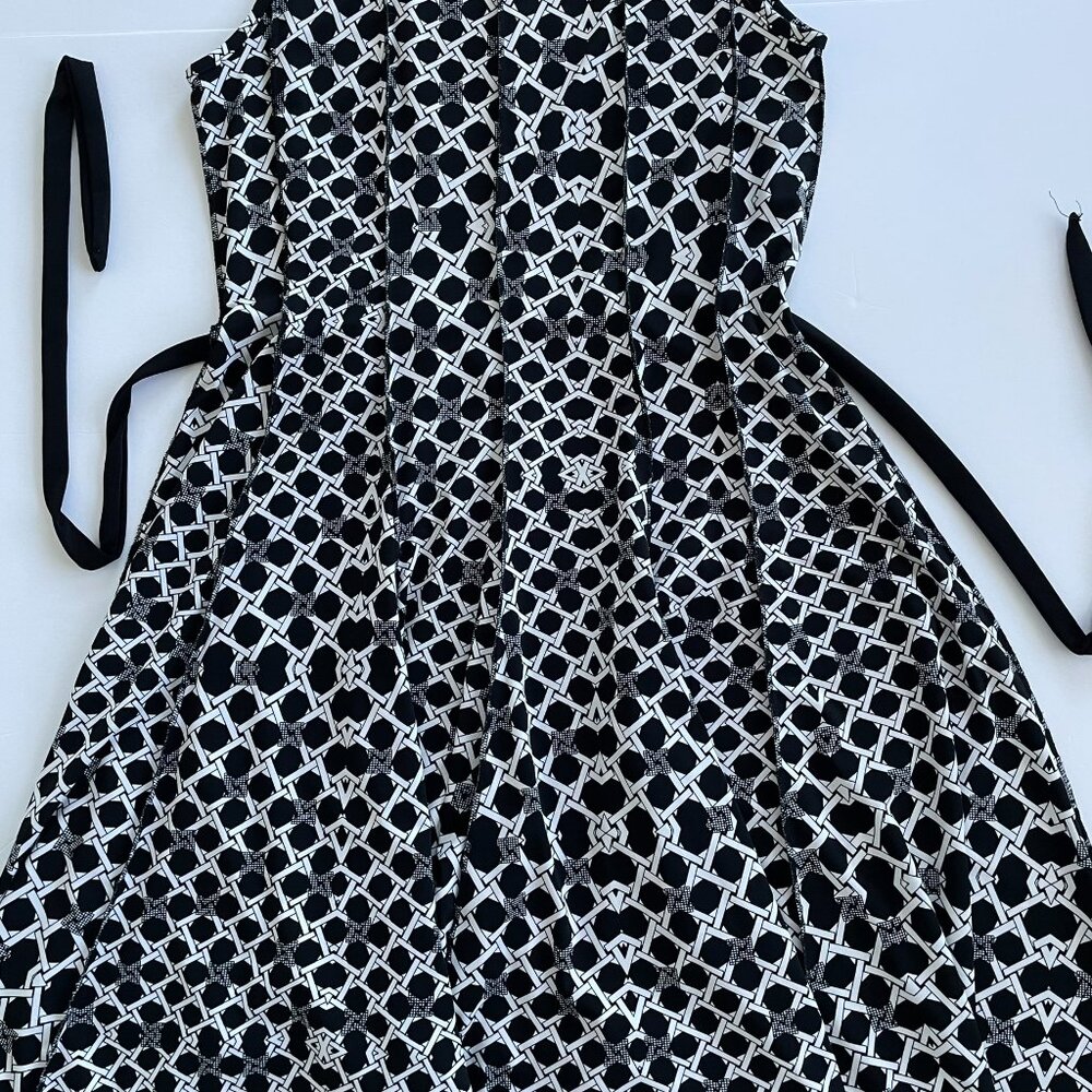 Haani Fit and Flare Panel Dress with Belt. Black & White. PXL Plus Size - Picture 6 of 11